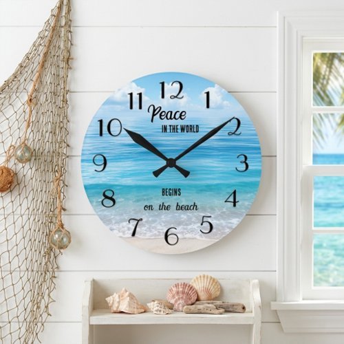 Peace begins on the beach tropical ocean wall clock