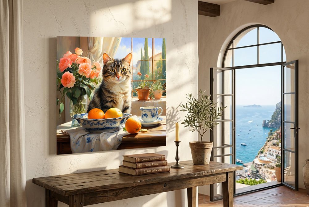 Romantic Italian tabby cat painting