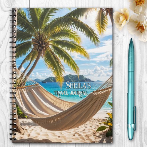 Tropical beach palm tree hammock travel journal notebook