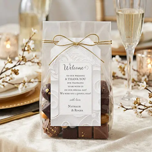White floral embossed wedding welcome Thank You favor gift tags
