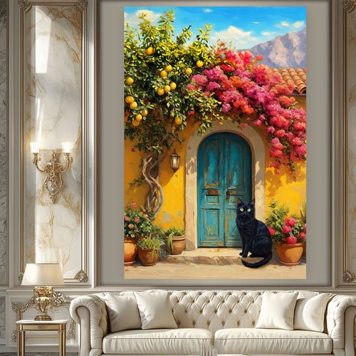 Colorful painting of a black cat in Mexico