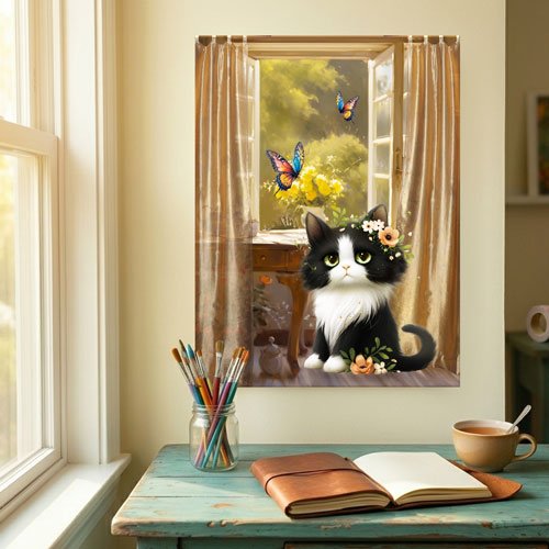 Whimsical cat cute wall art