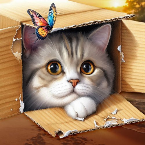 Kitten with butterfly - painting