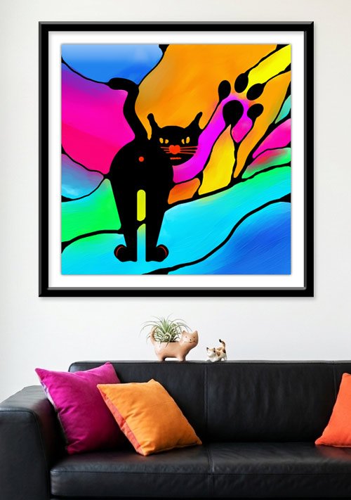 Bold angry cat neurographic art painting
