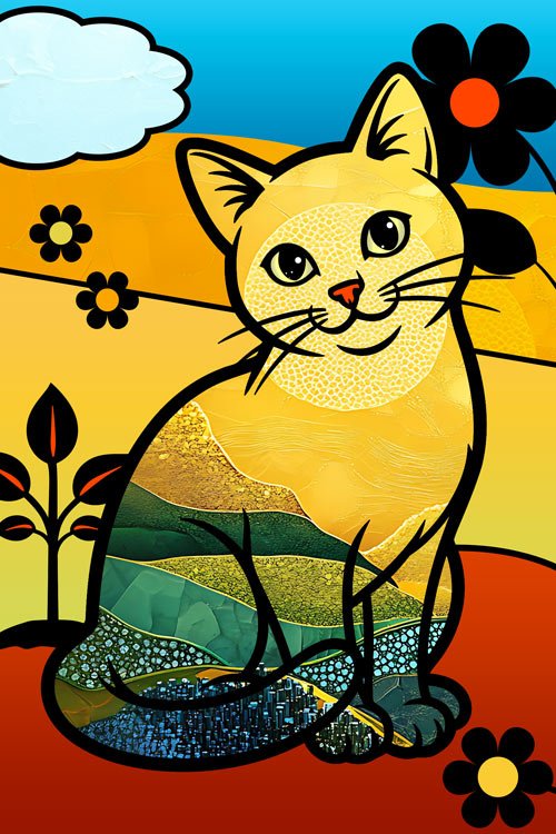 Colorful primitive art inspired cat painting 2