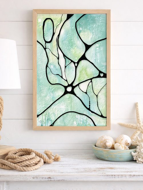 Teal turquoise seafoam beach inspired neurographic art painting