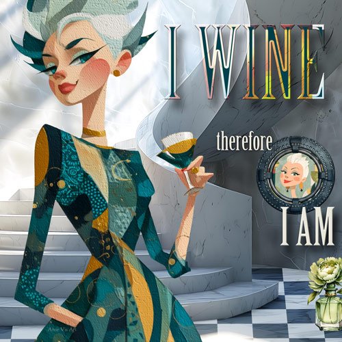 Wine themed whimsical collage art by Anne Vis