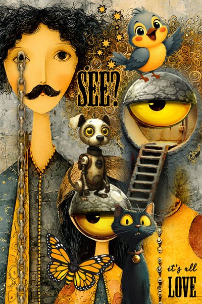 Surreal fantasy art collage with a vision theme by Anne Vis