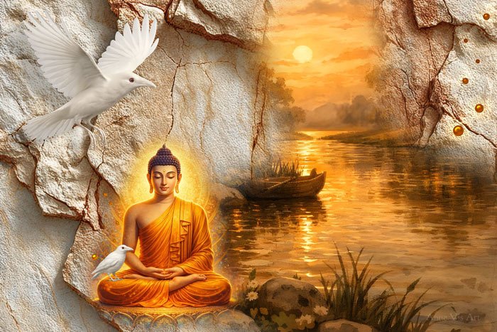 Buddha at the river of life - art by Anne Vis