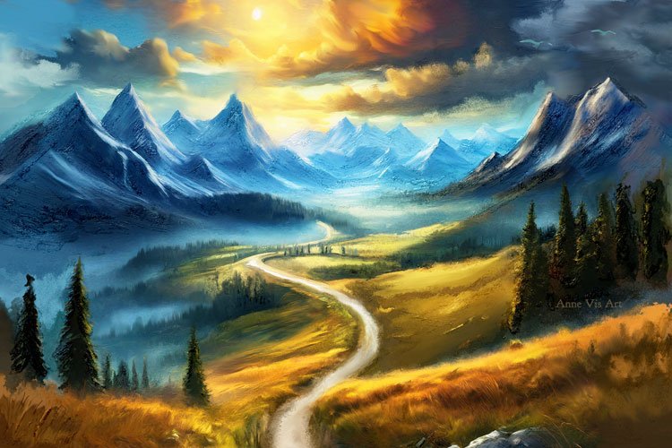 Landscape painting with color experiment