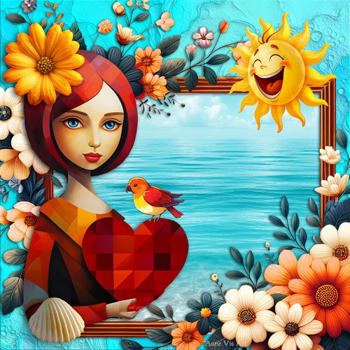 Scrapbook style collage in bold summer colors by Anne Vis
