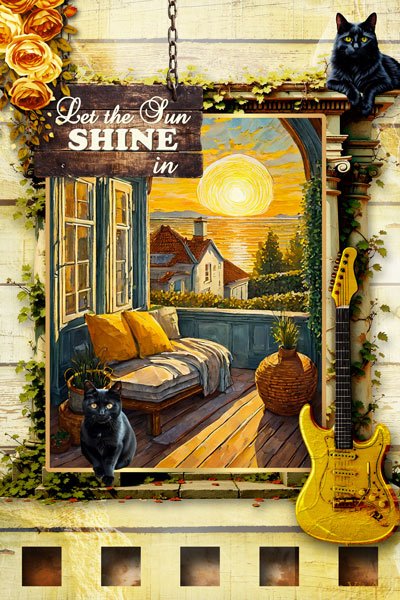Romantic retro van Gogh inspired collage with cats by Anne Vis