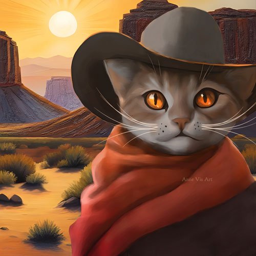 Fun cowboy cat western painting by Anne Vis