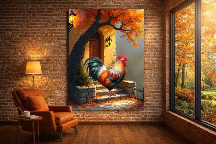 Rooster in Fall - home styling art by Anne Vis