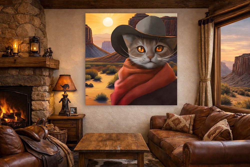 Fun western style cat painting by Anne Vis