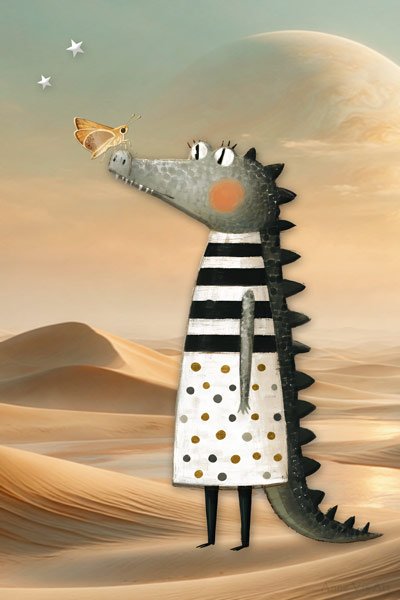 Whimsical crocodile - art by Anne Vis