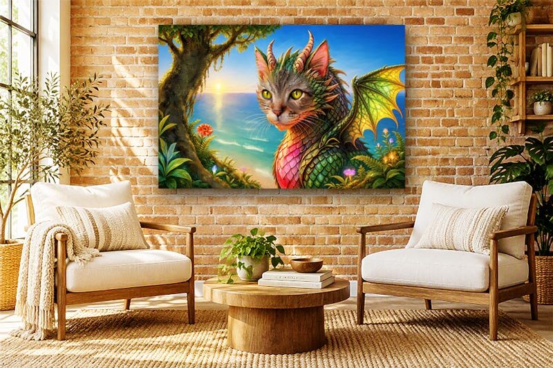 Dragon cat by the sea - fantasy art by Anne Vis