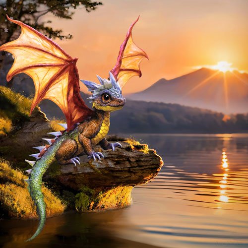 Young dragon at sunrise